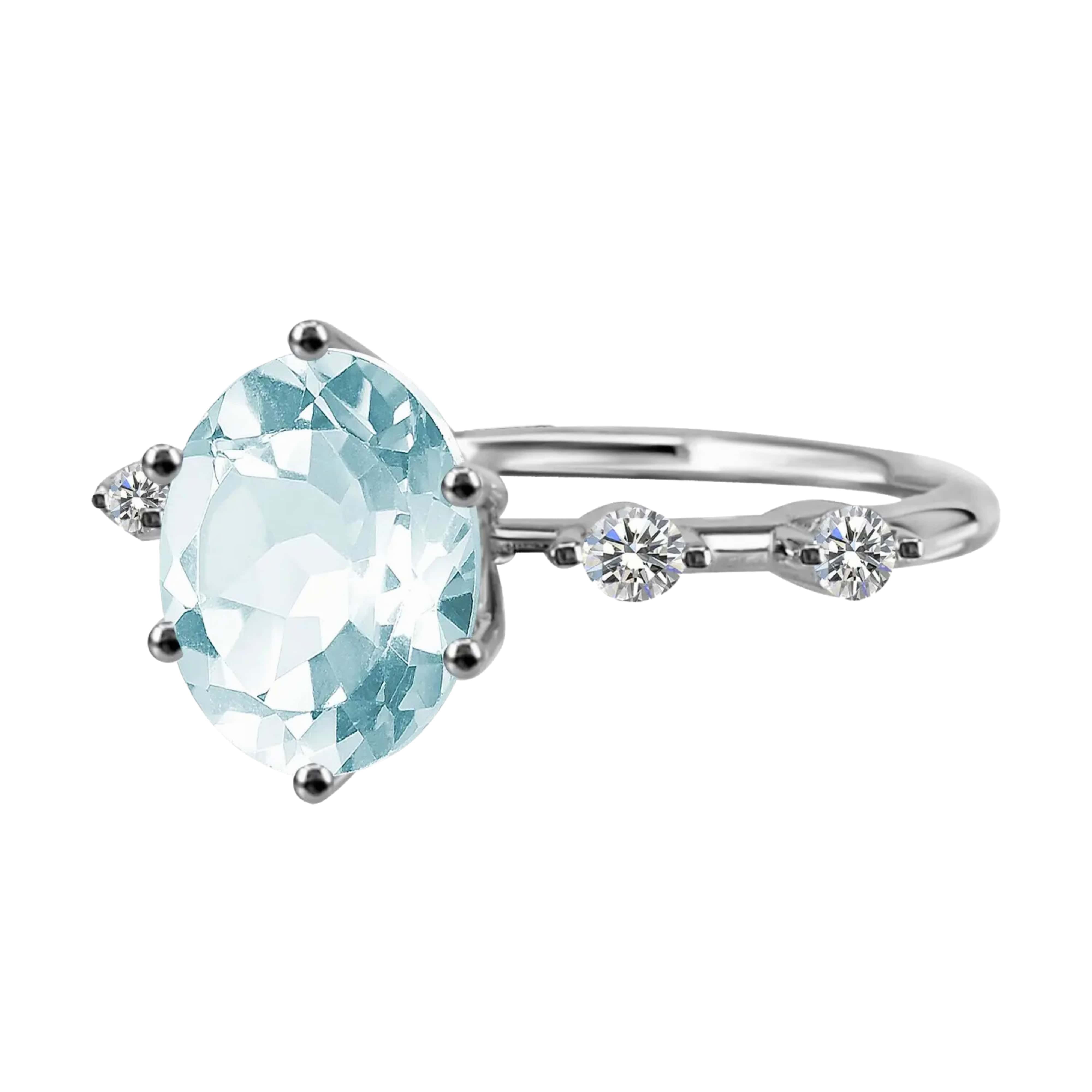 Breathe | Oval Allure Sky Blue Topaz Ring in 18K White Gold - Chakra Energy Co