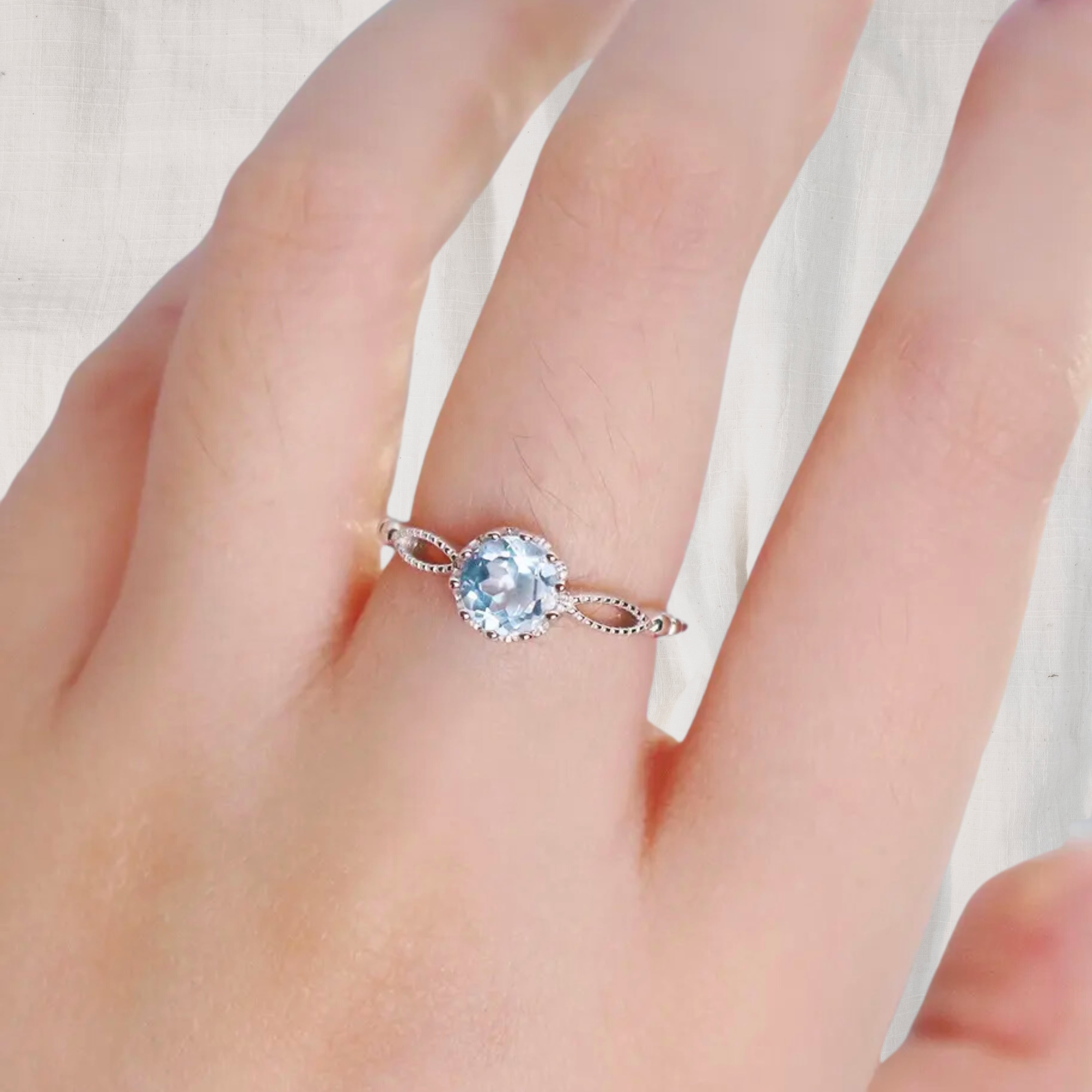 Breathe | Queen Sky Blue Topaz Ring in 18K White Gold - Chakra Energy Co