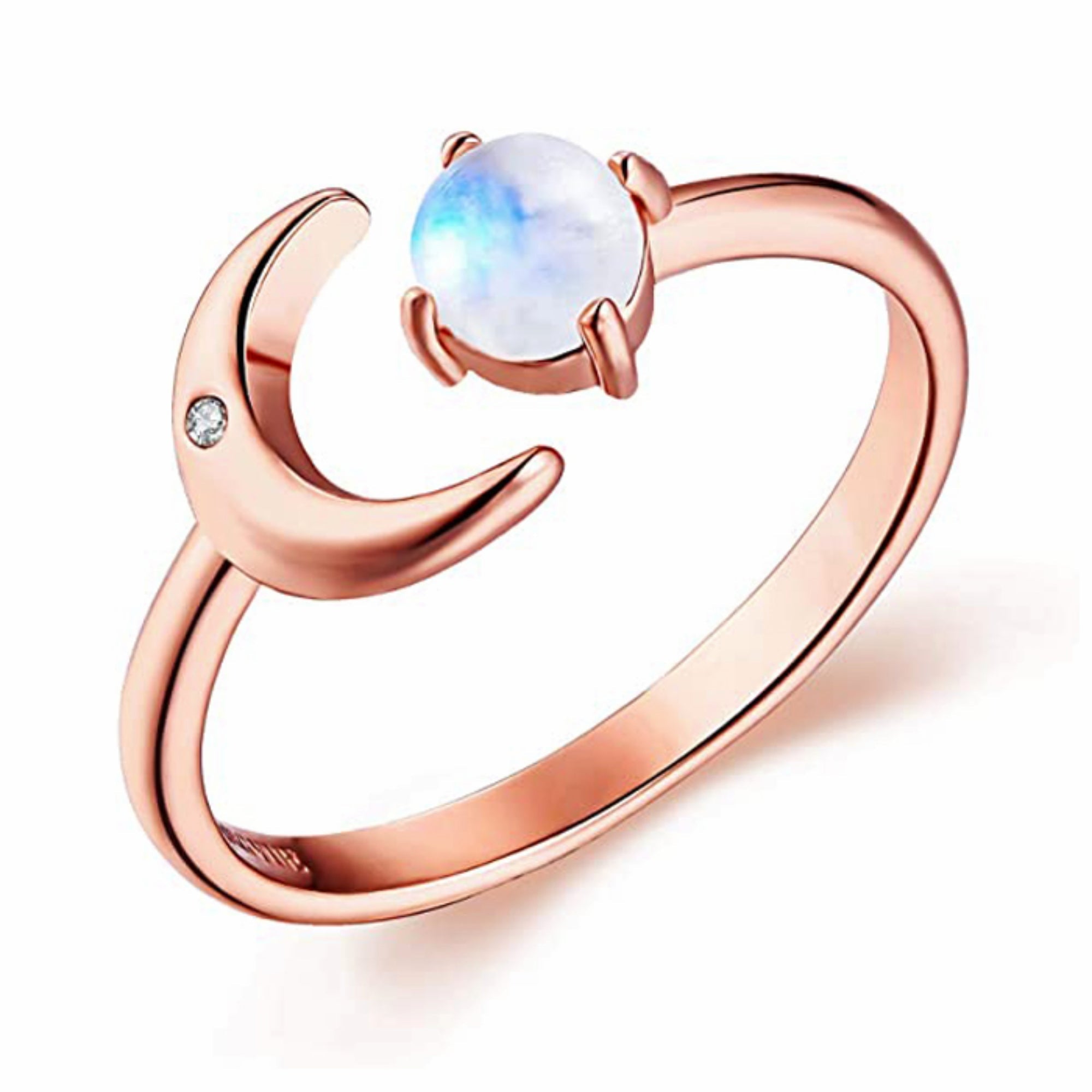 Celestial Moon and Star Adjustable Moonstone Ring - Chakra Energy Co