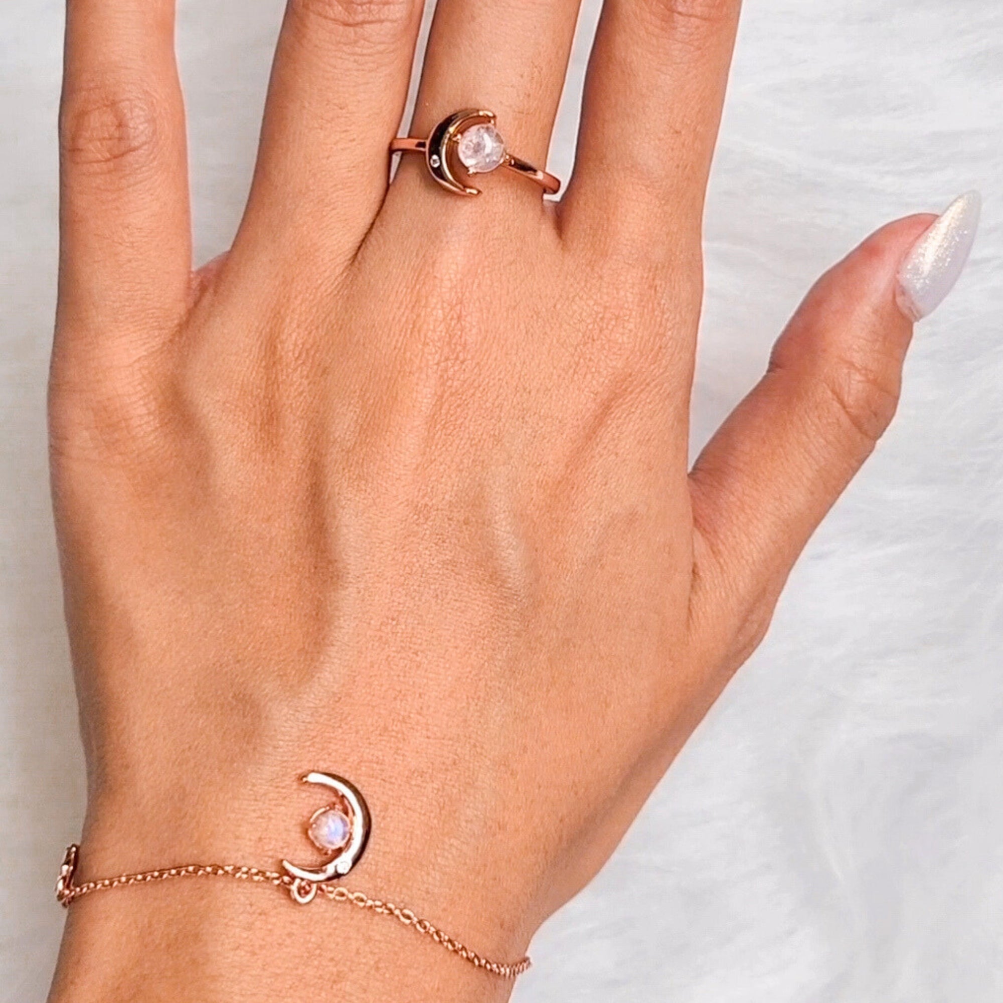 Celestial Moon and Star Adjustable Moonstone Ring - Chakra Energy Co