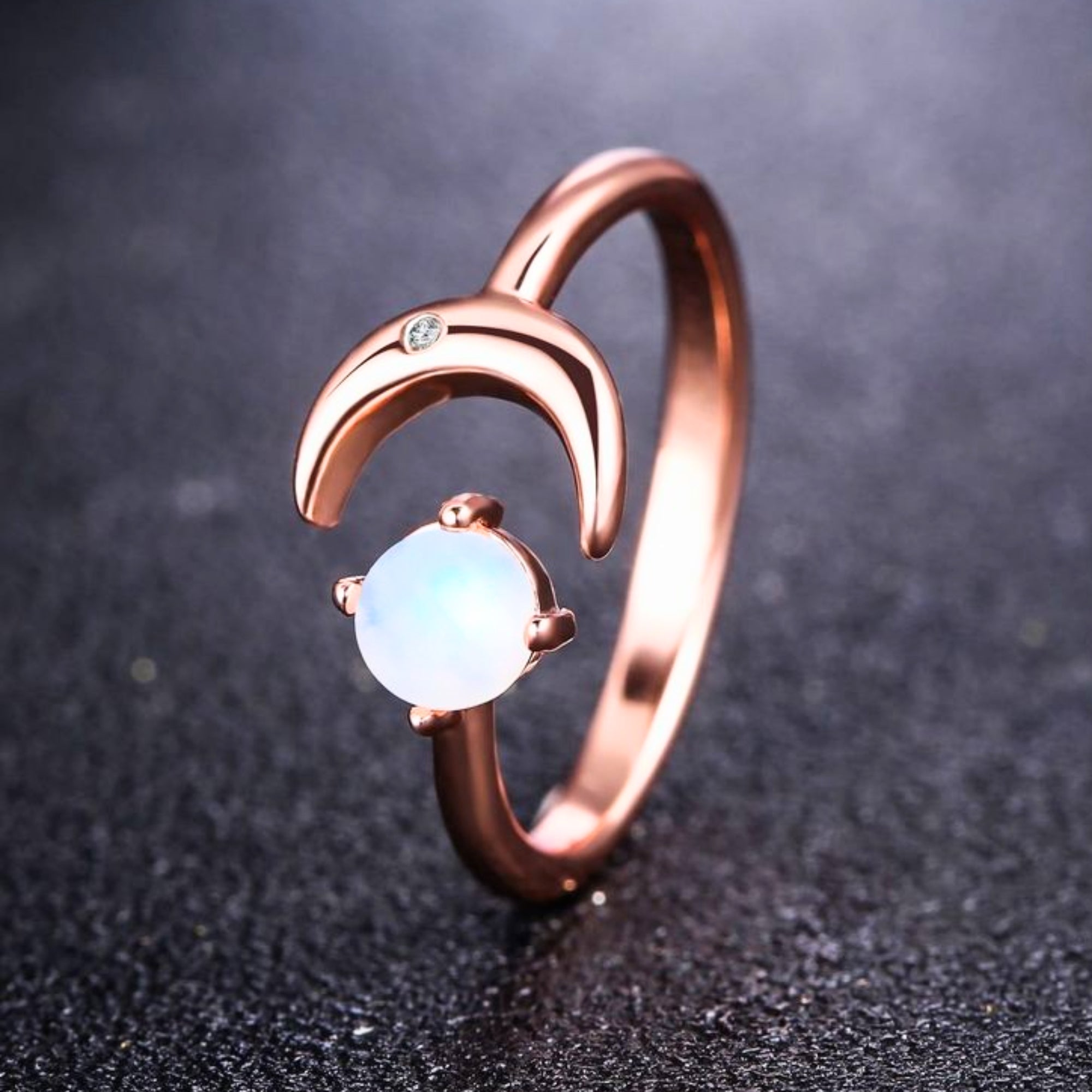 Celestial Moon and Star Adjustable Moonstone Ring - Chakra Energy Co